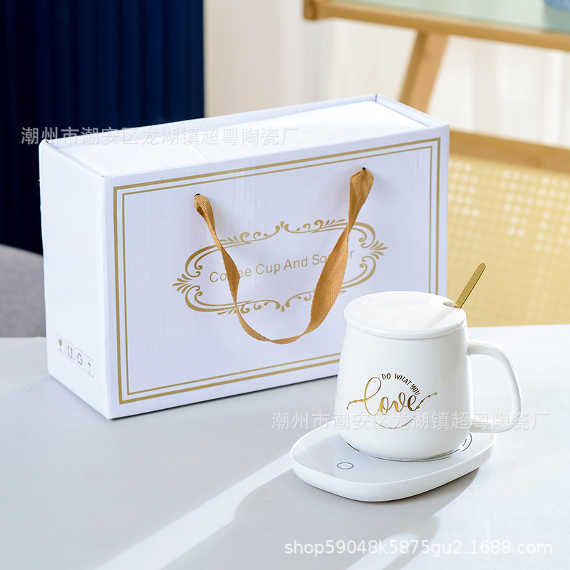 Taza de cerámica regalo de alta apariencia Calefacción Automática 55 grados taza de temperatura constante taza caliente logotipo impreso para la entrega