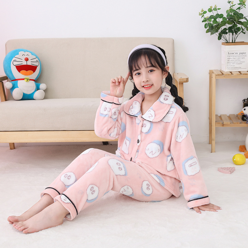 Traje de pijama de franela para niños Otoño e Invierno nuevos niños y Niñas Ropa Para el hogar traje ropa para padres e hijos forrada de lana engrosada ropa para niños