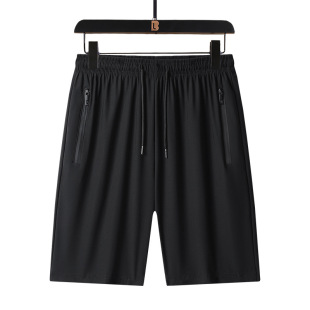 Pure Black Ice Silk Shorts Casual Sports Running Large Size 7XL Small Striped Knee-Length Breathable Sports Casual Shorts