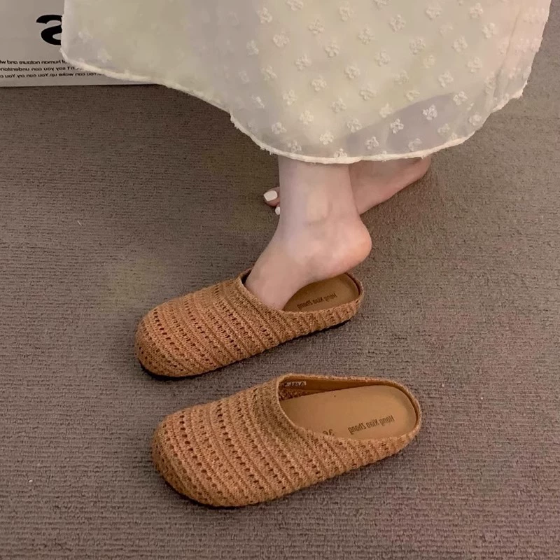 2025 французские нишевые ручной работы полые дышащие Баотоу полупревет slippers для женщин летняя верхняя одежда ленивый слепон мюли