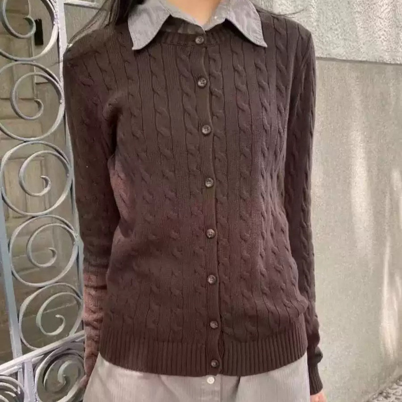Bm Style Knitted Cardigan Autum New Hemp Pattern Women's Button Sweater Slim Slim Preppy Style Top Jacket for Women Bm Style Knitted Cardigan Autum New Hemp Pattern Women's Button Sweater Slim Slim Preppy Style Top Jacket for Women