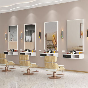 With LED Light Hairdressing Mirror Table Barber Shop Mirror Single-sided Internet Trendy Hair Salon Wall Hair Cutting Cosmetic Mirror Table