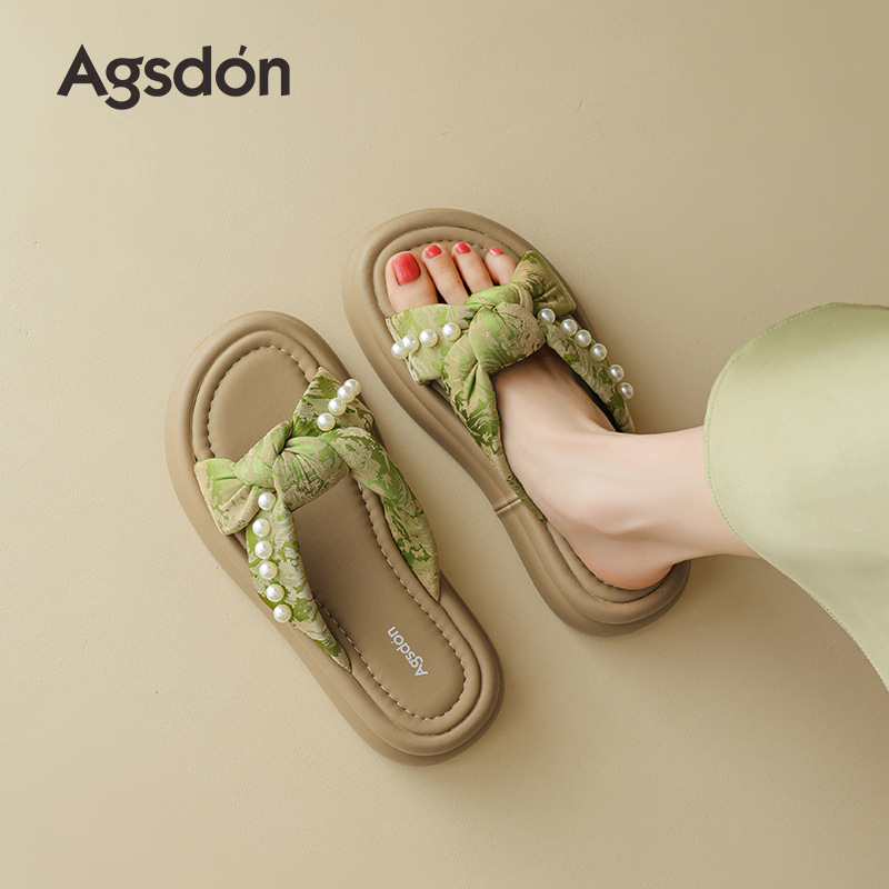 Augustion zapatillas de suela gruesa para mujer, 2025 verano nuevo estilo francés con falda, zapatillas de playa casuales de fondo suave