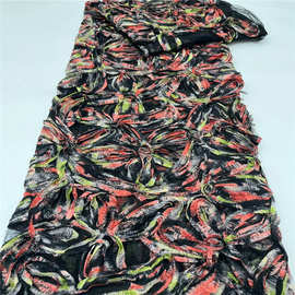 高档彩色绳盘花面料重手工手摇盘带绣花布料服装服饰辅料DIY 布料