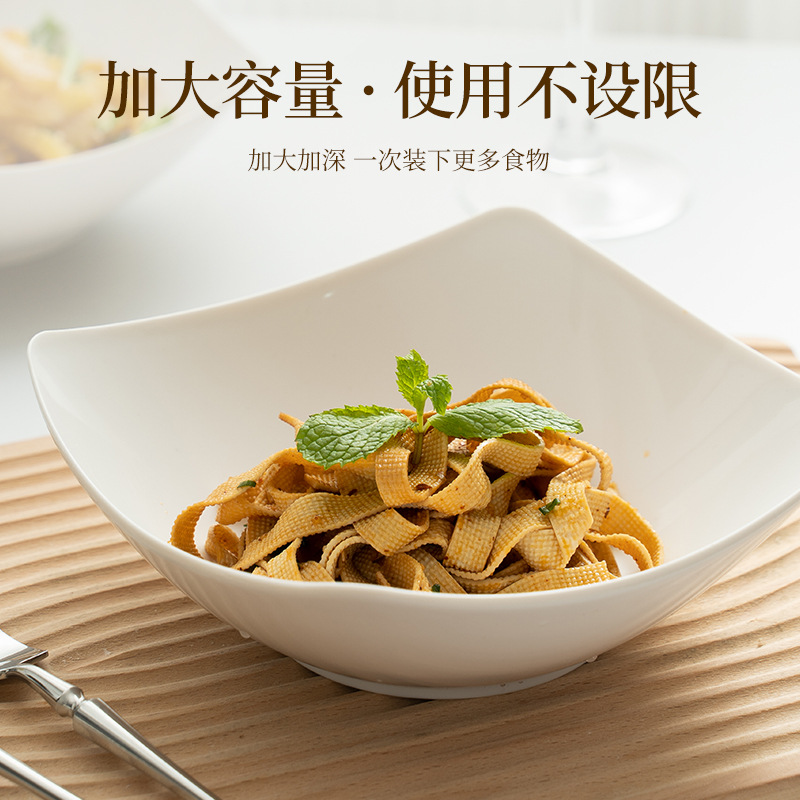 Tazón de plástico creativo de cuatro esquinas para cocina casera, preparación sencilla de platos fríos, imitación de cerámica blanca pura, sin melamina, tazón para ensalada de esquina