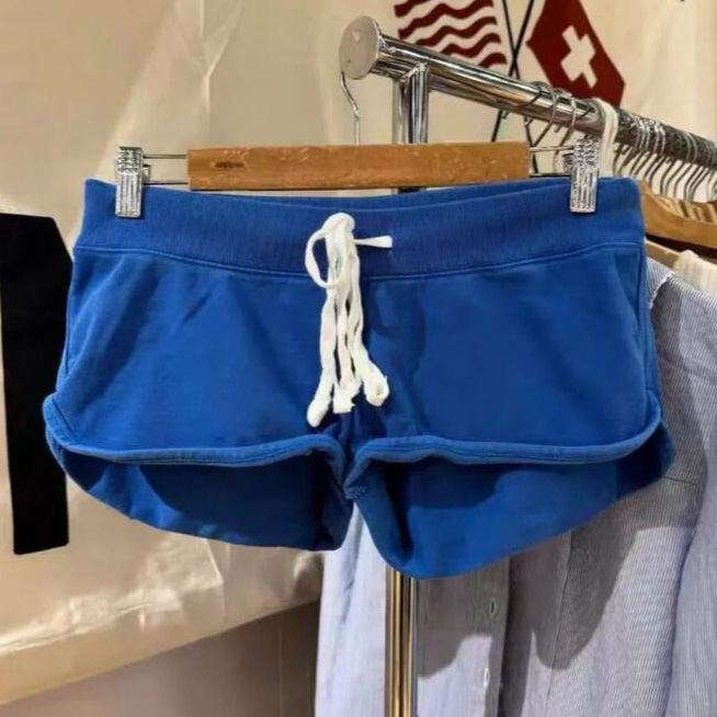 Bm Shorts New Solid Color Drawstring Elastic Waist Loose Slimming Versatile Frayed Casual Sports Shorts Hot Pants for Women