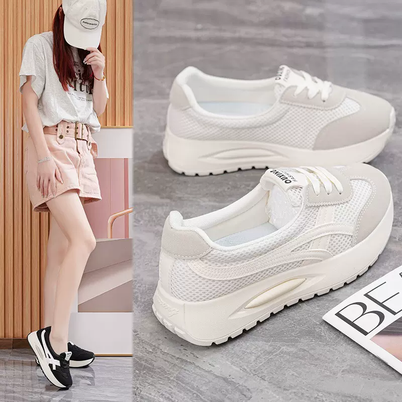 外贸出口增高松糕底女鞋百搭拼色休闲单鞋透气老爹鞋德训鞋阿甘鞋