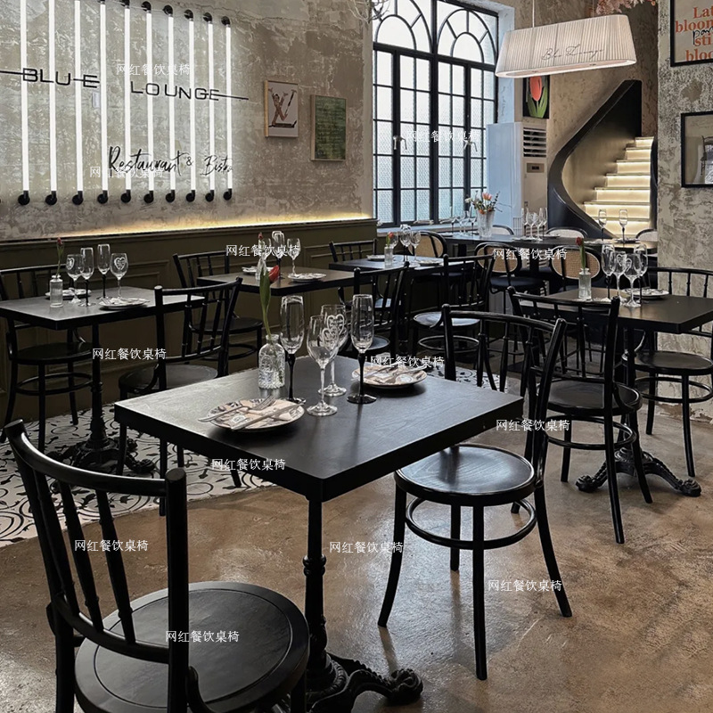 复古法式咖啡桌餐厅甜品烘焙店酒吧咖啡厅实木桌椅组合民宿餐桌子