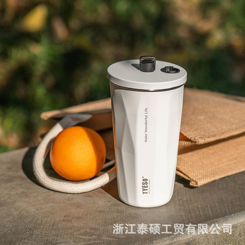 Taisuo Prismatic Straw Cup Stainless Steel Insulated Large Capacity Coffee Cup Portable Car Prismatic Couple Cooling Cups