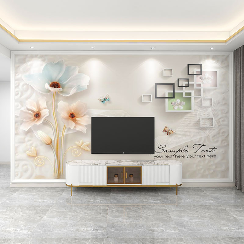 壁紙 3D 立体レリーフフランス花テレビの背景壁壁紙リビングルームの壁布寝室の壁布壁画|undefined