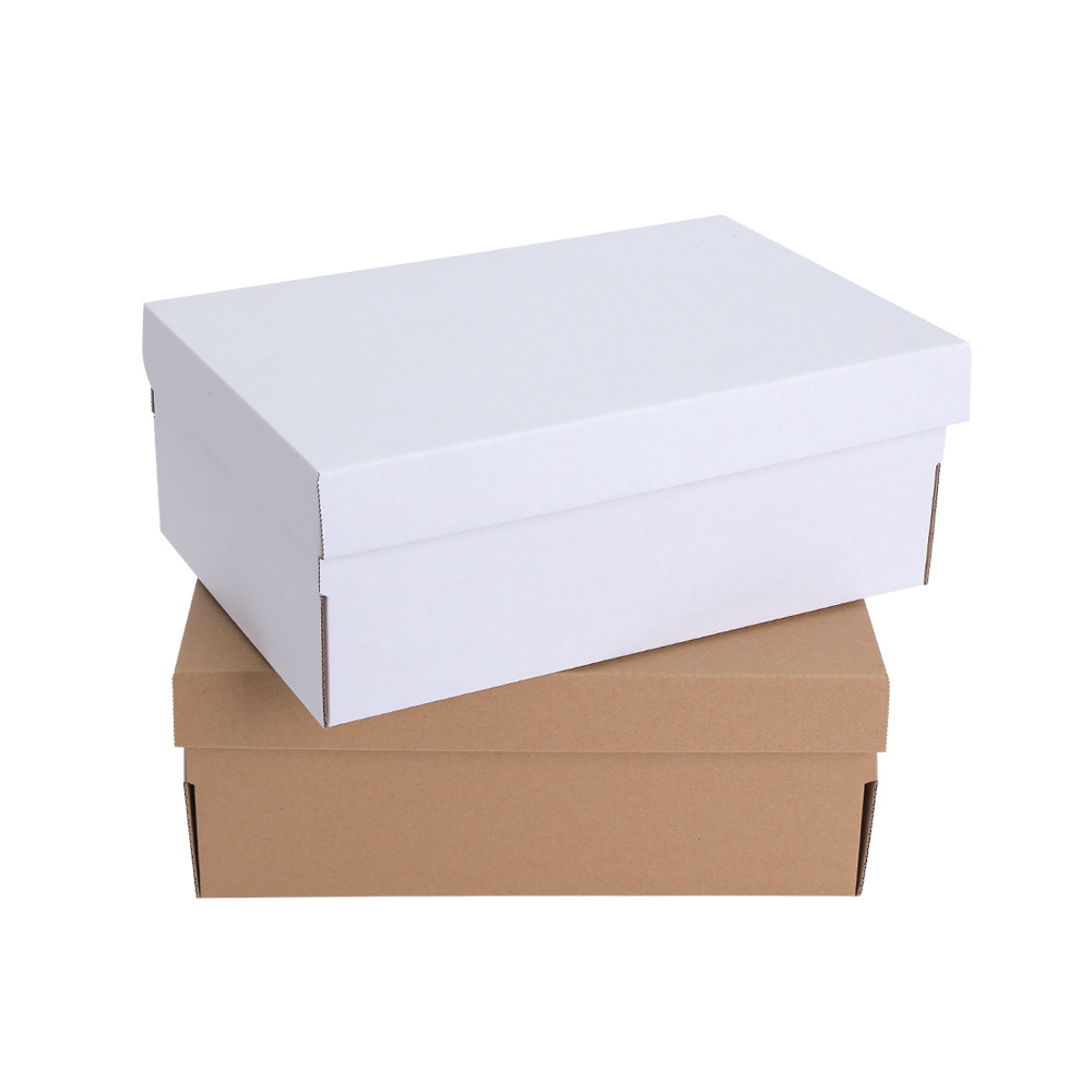 Wholesale corrugated kraft paper white male and female children's shoe box express delivery packaging folding clamshell carton