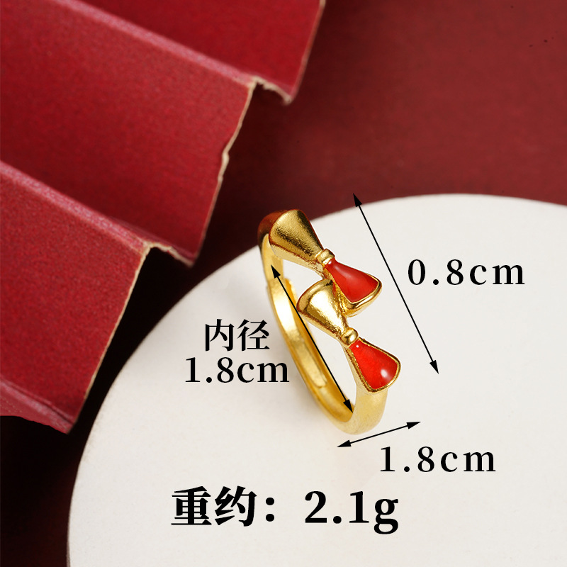 Shajin anillo de estilo popular lujo ligero chicas amor arco flores huecas anillo de aleación al por mayor