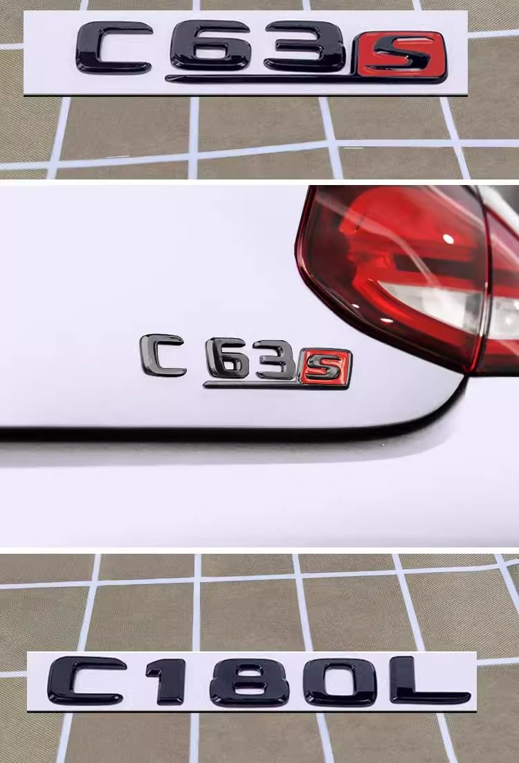 Mercedes-Benz black C-Class C43 C63S C180L C200 C220 C260L car emblem, AMG 4MATIC sticker