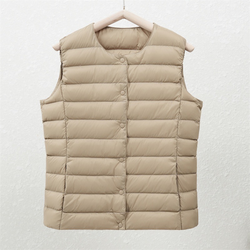 90 White Duck down Lightweight down Jacket Women's Round Neck Short Vest with Winter Clothing New Collarless Waistcoat Warm Outer Wear
