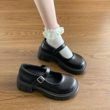 玛丽珍鞋英伦风黑色小皮鞋跟浅口一字带单鞋圆头厚底乐福鞋女鞋