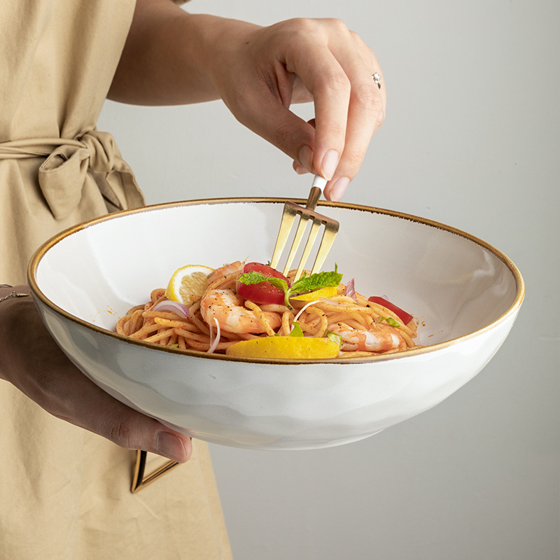 Tacos de 8.5 pulgadas de cigarrillos retrógrados Feng Shui ondulados tazón de ensalada tazón de cerámica personalidad exportación transfronteriza simple cubiertos