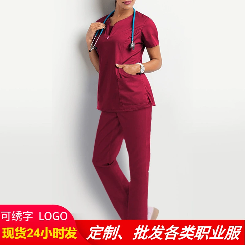 Женская униформа медсестры с короткими рукавами для операционной, хирургическая униформа медсестры, униформа для изоляционной гигиены, логотип можно настроить