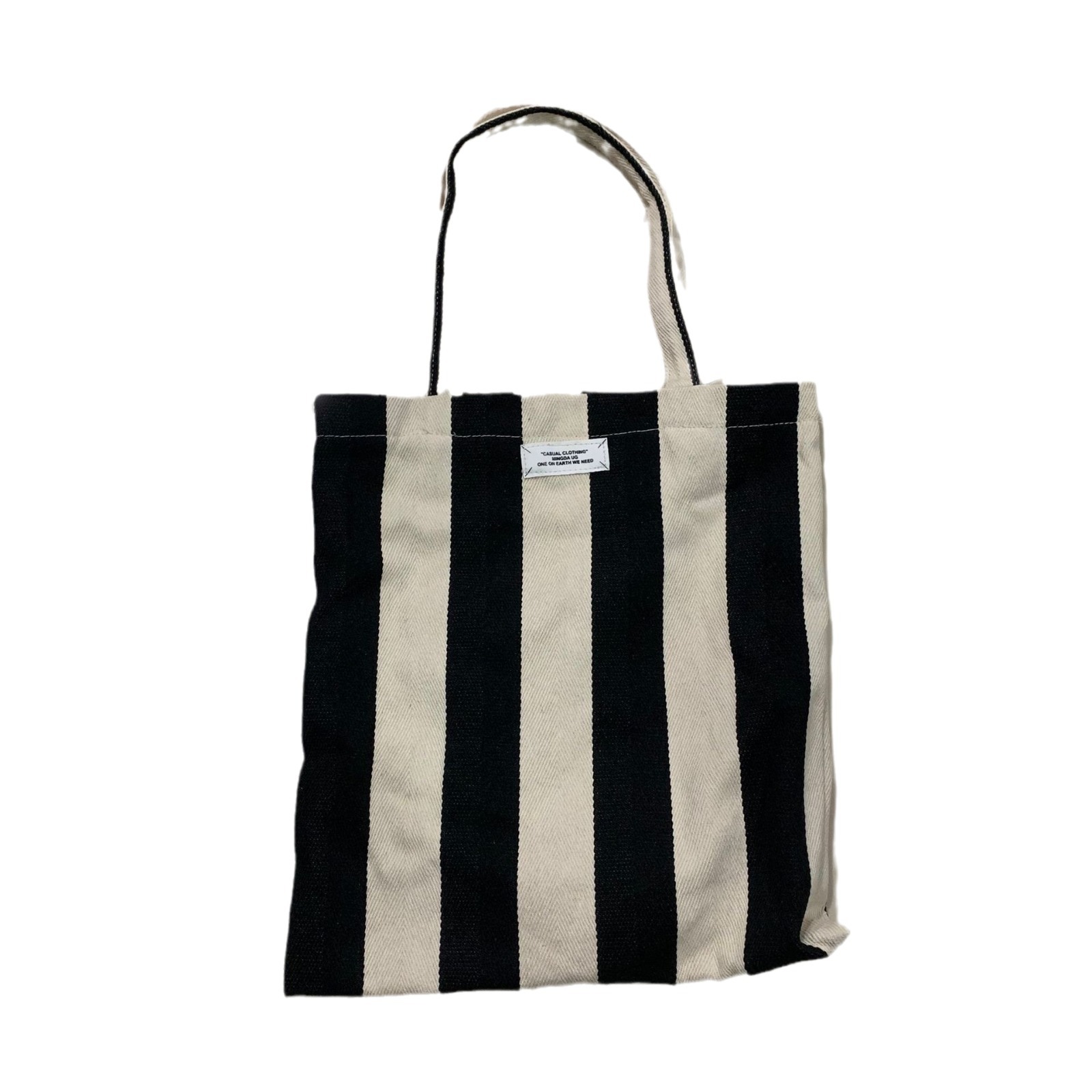 Women's single shoulder canvas with striped square large capacity shopping bag, simple versatile Korean version, small_voghion.com