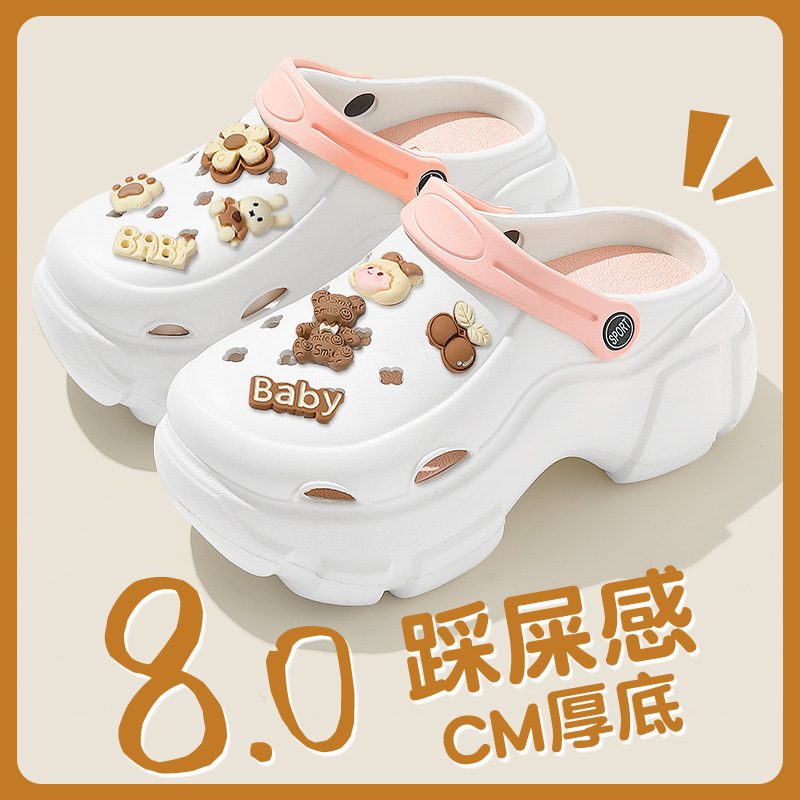 Women's Summer Outdoor Clogs with a Stepping-On-Clouds Feel, 2024 New Thick-Soled Height-Increasing Beach Nurse Closed-Toe Half-Slipper Sandals