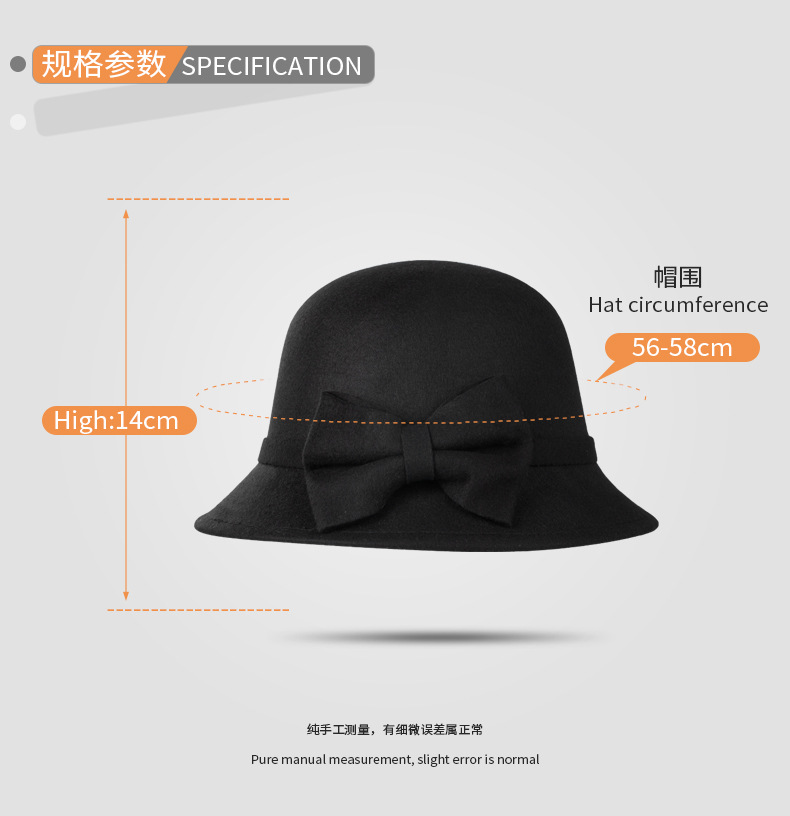 Autumn And Winter New Bow Top Hat Woolen Bowl Hat Pure Color Short Brim Hat display picture 3