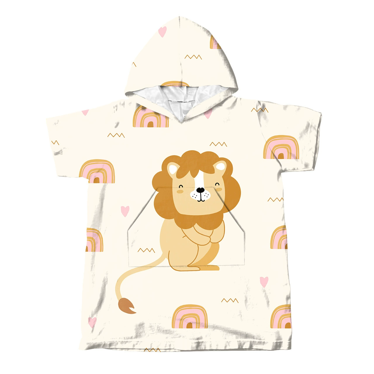 Карманный мультфильм льва младенца Микрофибер детей пляжного полотенца ванны шва рукава с капюшоном взрослый