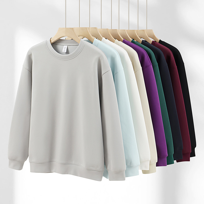 400g Heavyweight Liquid Cotton Pure Color Off-Shoulder Trendy Brand Round Neck Long-Sleeved Loose Simple Casual Autumn and Winter Sweatshirt for Men and Women