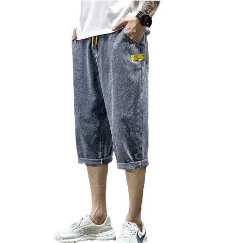 Pantalones cortos de mezclilla finos de verano, pantalones cortos para hombres, pantalones elásticos rectos sueltos para hombres, pantalones casuales de moda Harlan