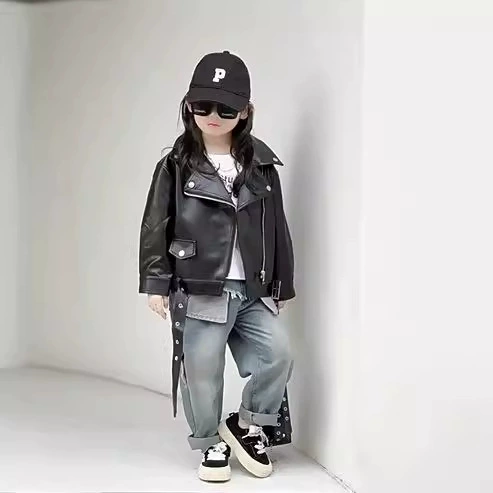 Short Autumn Faux-Leather Jacket, Unisex, Cropped Polyurethane Style