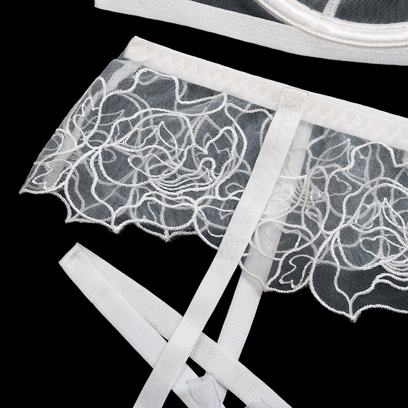 Mesh cross strap garter belt translucent lingerie three-piece set NSWY43653