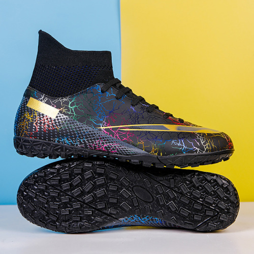  Autumn New High-top Football Shoes Broken Spike Black Camouflage Large Size Boys Adult Professional Training Football Shoes