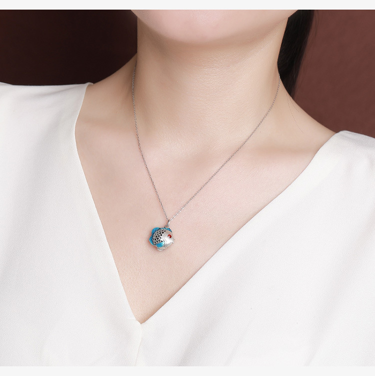 Mặt dây chuyền cá vàng rỗng bạc S925 phong cách cổ điển dễ thương — Mặt dây chuyền đơn (không có dây chuyền) chi tiết 6