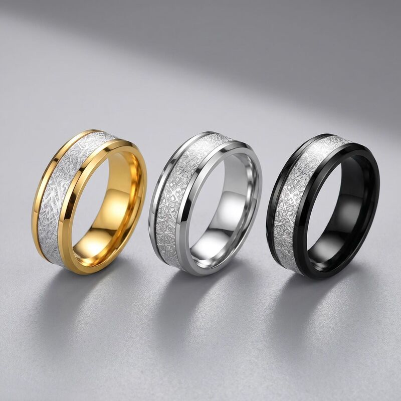 Factory wholesale: Frost texture inlaid stainless steel ring, popular and hot-selling titanium steel couple's ring in European and American cross-border markets