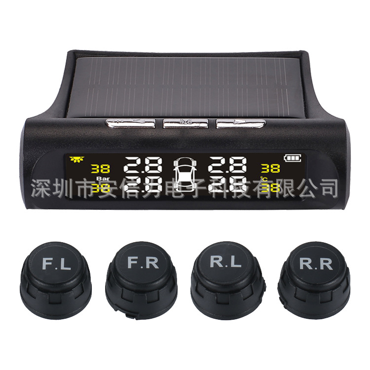 New Solar-Powered Car Tire Pressure Detector with External 4-Wheel Real-Time Tire Pressure Display and Tire Pressure Monitor