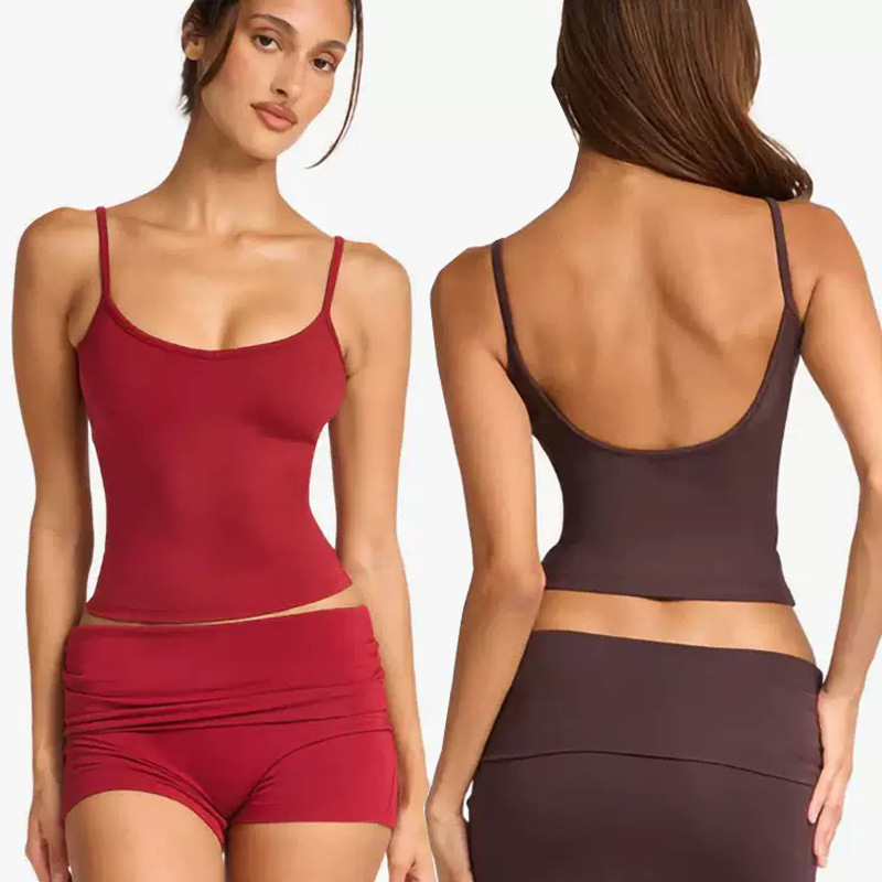 Cross-border Amazon European and American Yoga Vest with Chest Pad Quick-drying Sling Stacked Seamless High Elastic Sports Fitness Shorts