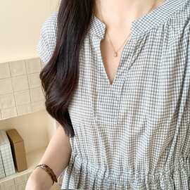 2026格子睡裙女 V领收腰显瘦无袖长款可外穿家居服睡衣女