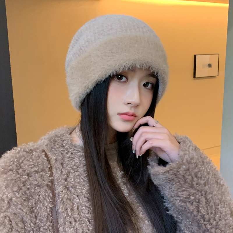 帽子女秋冬天百搭毛边针织堆堆帽韩系大头围防风保暖帽休闲包头帽|undefined