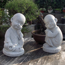 仿石雕佛像小沙弥花园庭院阳台客厅日式禅意小和尚摆件家居装饰品
