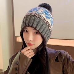 秋冬季帽子针织头帽复古百护耳小套显耳针搭冬季套头提花脸子女新