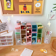 Ins Sanding Transparent Desktop Storage Can, Simple Student Four-Grid, Slantable Pen Holder, Makeup Brush and Lipstick Storage Box