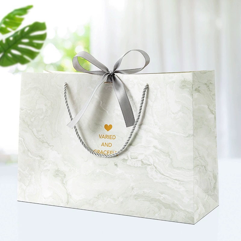 Gift bag (Brand) marble linen, ribbon & rope handles, multiple sizes for birthday gifts