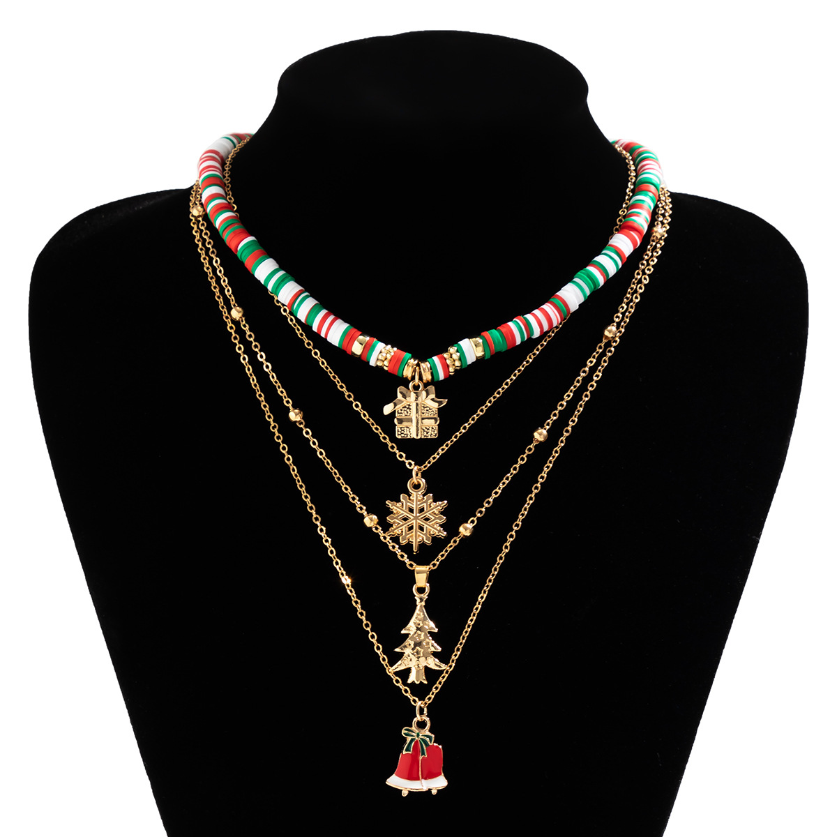 Christmas Beaded Choker Necklace With Crystal Snowman Charms_voghion.com