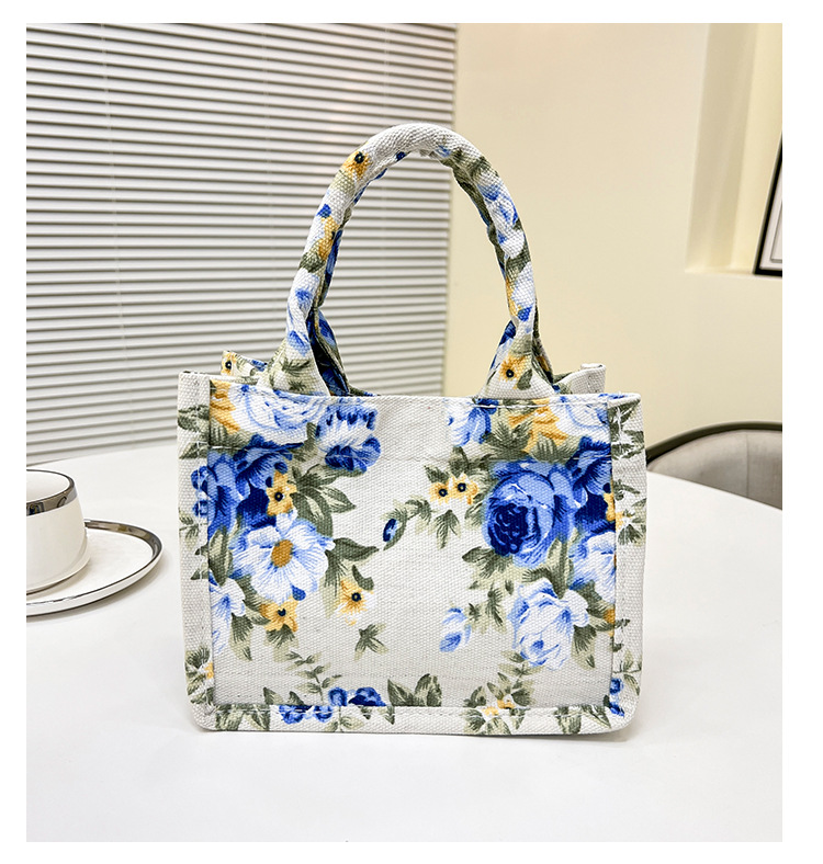 105g Weight Sewing Thread Fashion Element Magnetic Buckle Closure Type Double Handle Strap Type Handbag Bags Type Holiday, Daily Occasion Canvas Material Women's Backpack Backpack Flower Pattern All Seasons Season Women's Gender Elegant Style Square Shape Women's Canvas Flower Elegant Sewing Thread Square Magnetic Buckle Handbag 11