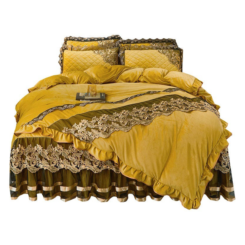 Хрустальная бархатная юбка с кружевной подкладкой, покрывало, цельное, двойное утолщенное, нескользящее покрытие для матраса, покрывало, защитный чехол, 1,8 м