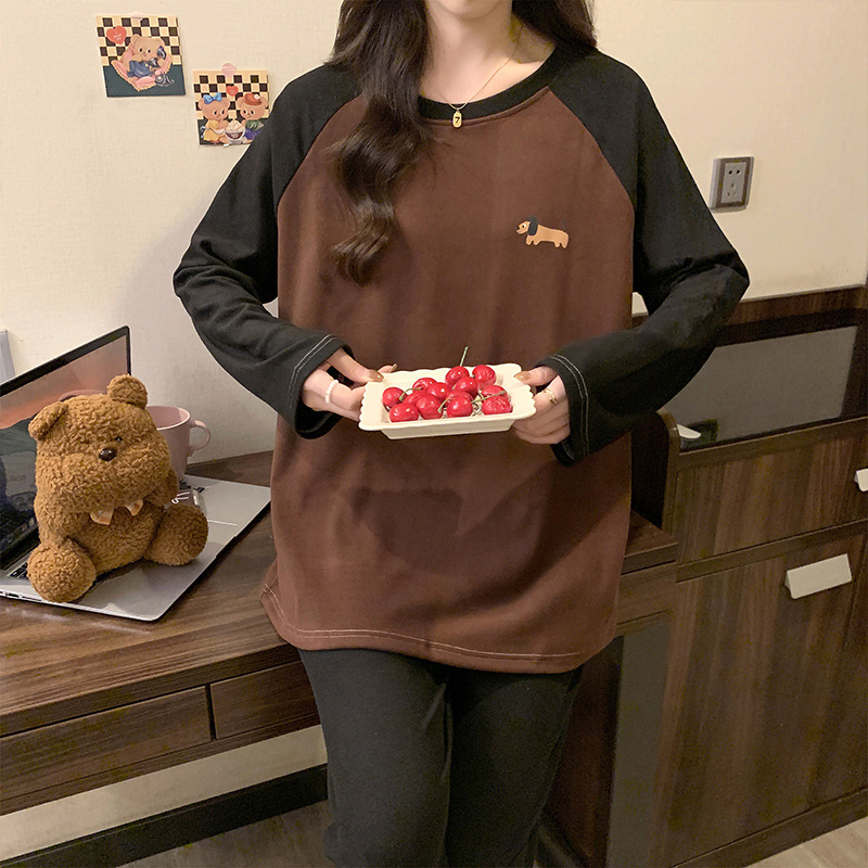 米奇小熊德绒睡衣男女款春秋冬季情侣长袖保暖套装ins家居服套装