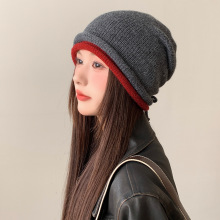 双边毛线帽女日系抽绳卷边针织帽秋冬护耳百搭冷帽显脸小毛线帽子
