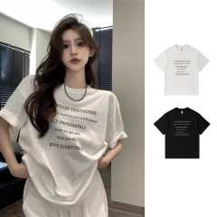 レタープリント半袖レディース夏新作香港風Tシャツカジュアルゆったりアイスシルク涼感トップスアイスシルク風