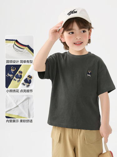 Right Eu Boys' College Short Sleeve T-Shirt Summer Outfit Cool Feeling 2026 New Kids' Clothing Children Baby Toddler Half Sleeve Summer