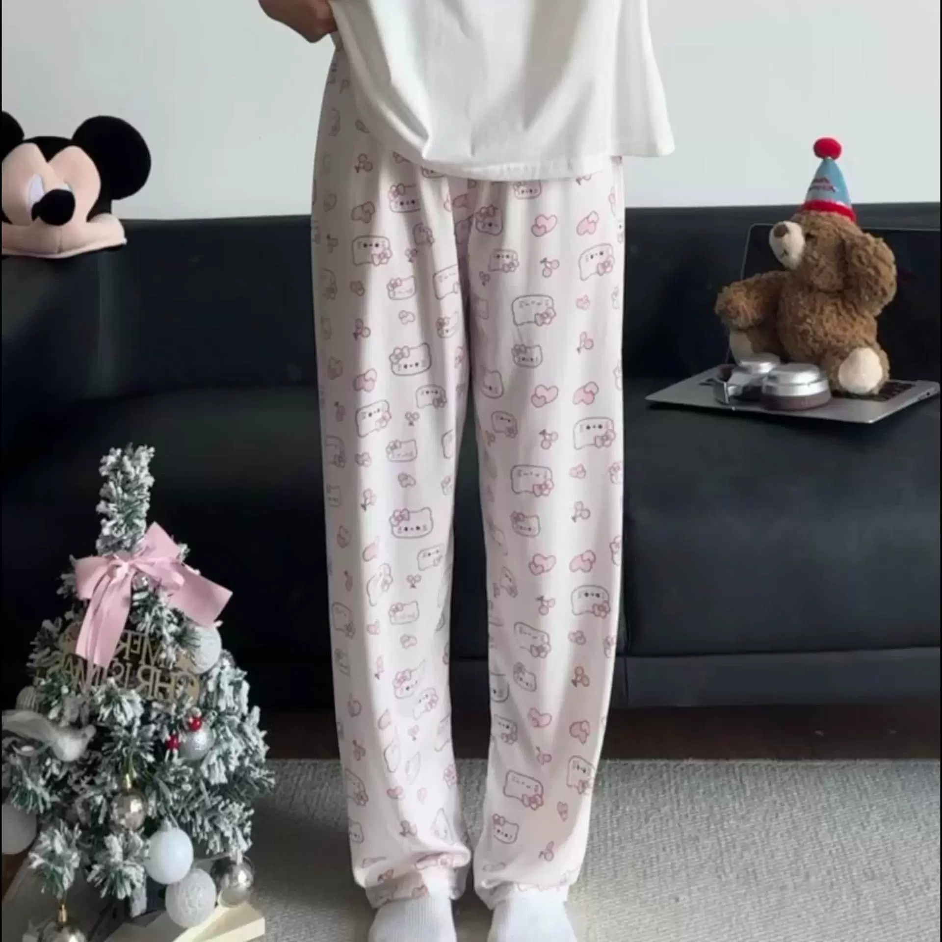 Hello Kitty, мультяшные осенние штаны, оверсайз, высокая талия, свободный прямой крой