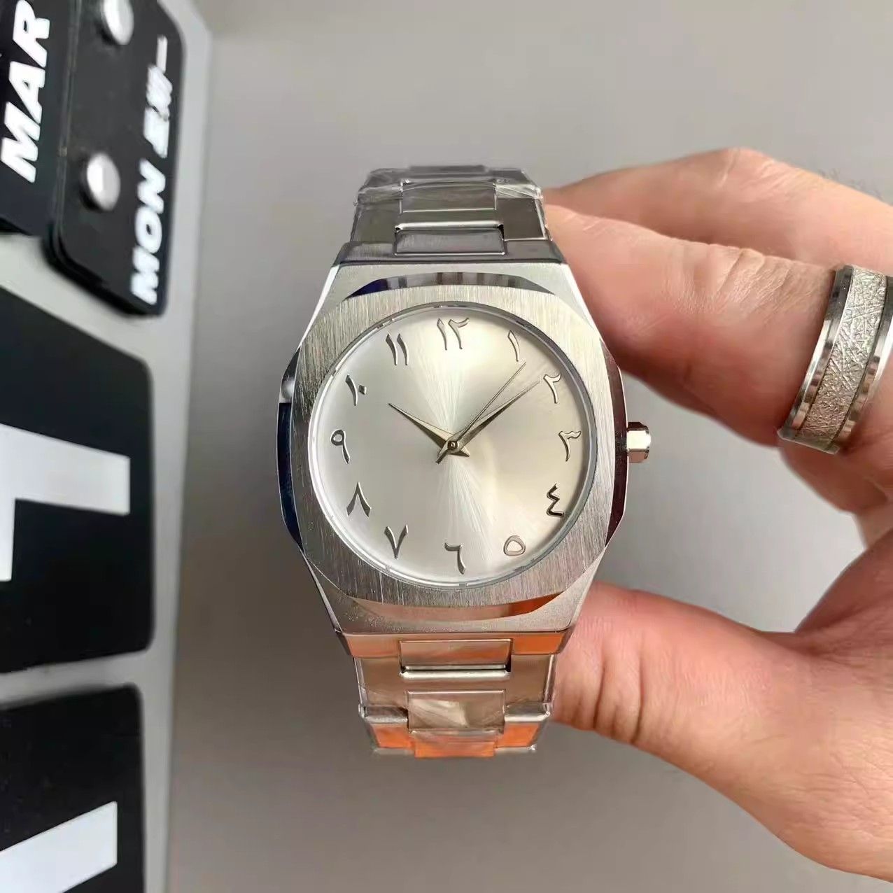 No Logo Casual Business Men's Watch Simple Pure Color Arabic Numerals High-End Waterproof Steel Band Quartz Watch