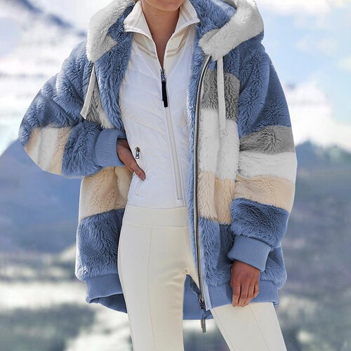 9703# Amazon Wish Independent Station Bestselling New Autumn/Winter Loose Plush Multi-Color Hooded Coat for Women